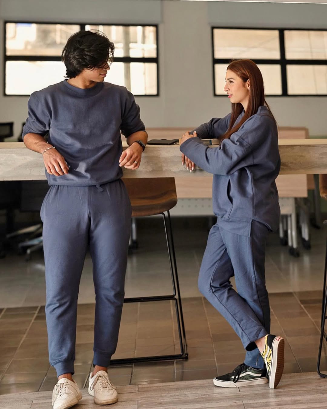 Blue Melange Sweat Set Loose Fit