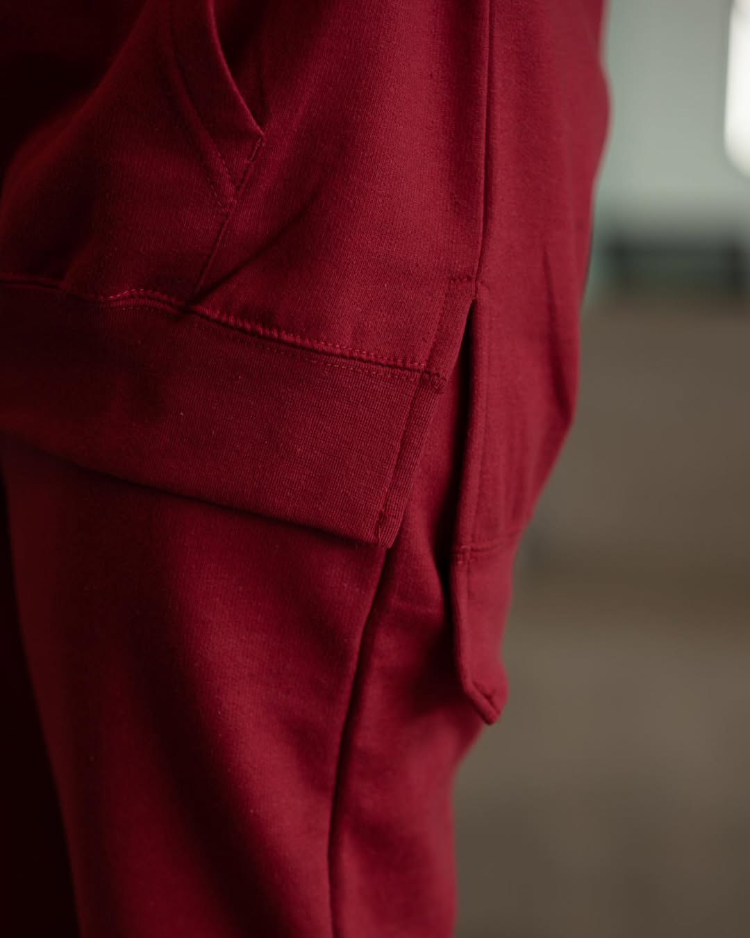 Deep Red Sweat Set Loose Fit