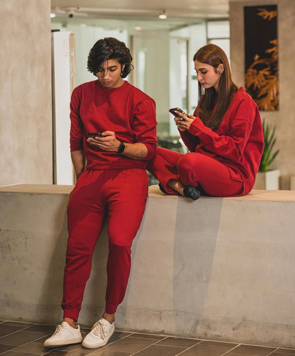 Deep Red Sweat Set Regular Fit