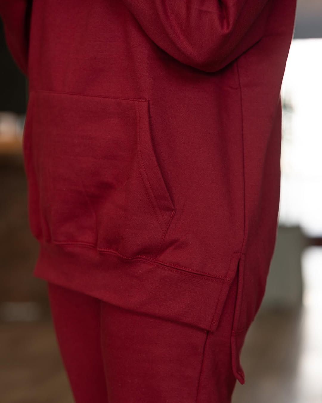 Deep Red Sweat Set Loose Fit
