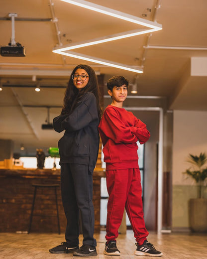 Deep Red Fleece Sweat Set Kids