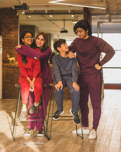 Blue Melange Fleece Sweat Set Kids