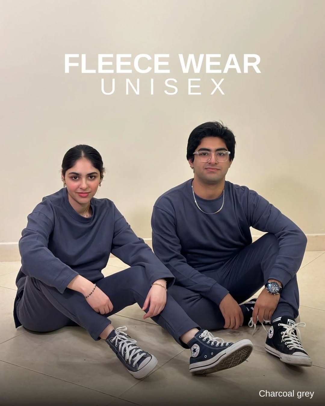 Blue Melange Sweat Set Loose Fit