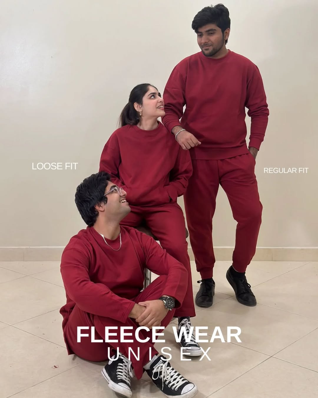 Deep Red Sweat Set Regular Fit