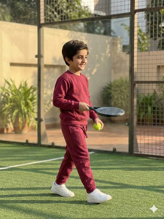 Deep Red Fleece Sweat Set Kids